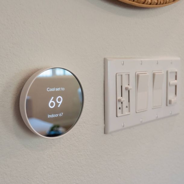 Smart home thermostat inside luxury Temecula apartment at Solana Winchester Hills.